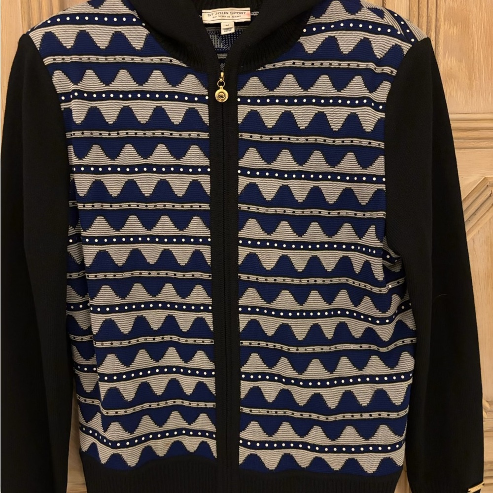 St. John Sport by Marie Gray Black and Blue Geometric Sweater